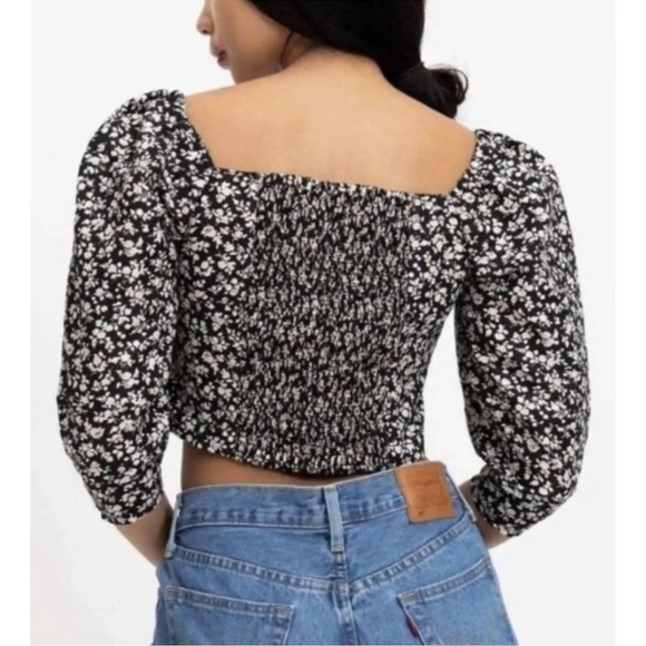 Levi’s Yvie statement blouse black and cream floral puff sleeve top - Picture 5 of 8